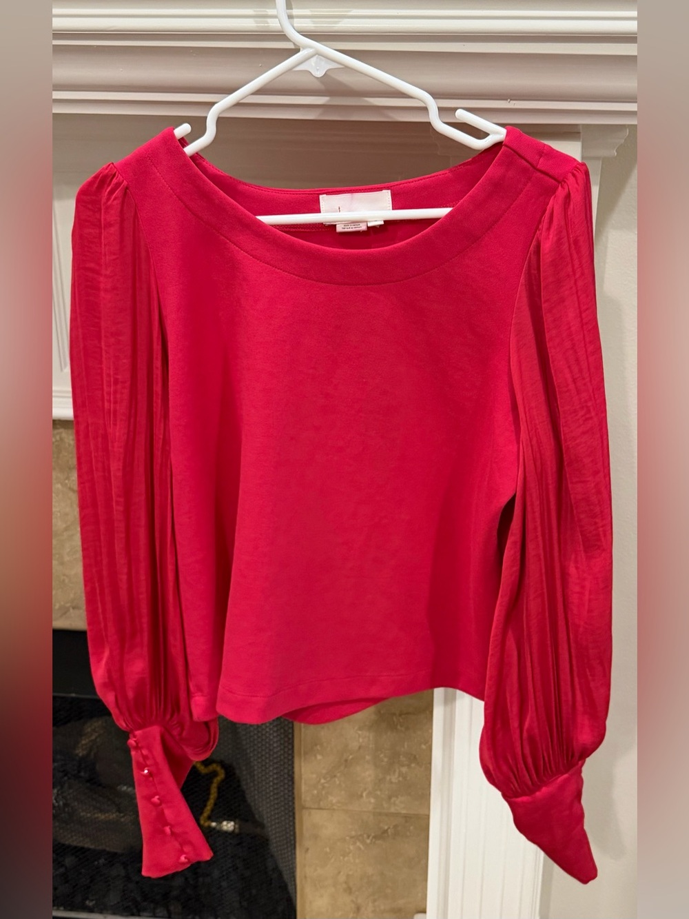 Anthropologie Dark Pink Long Bishop Sleeve Blouse Top Casual Scoop Neck - Picture 3 of 10